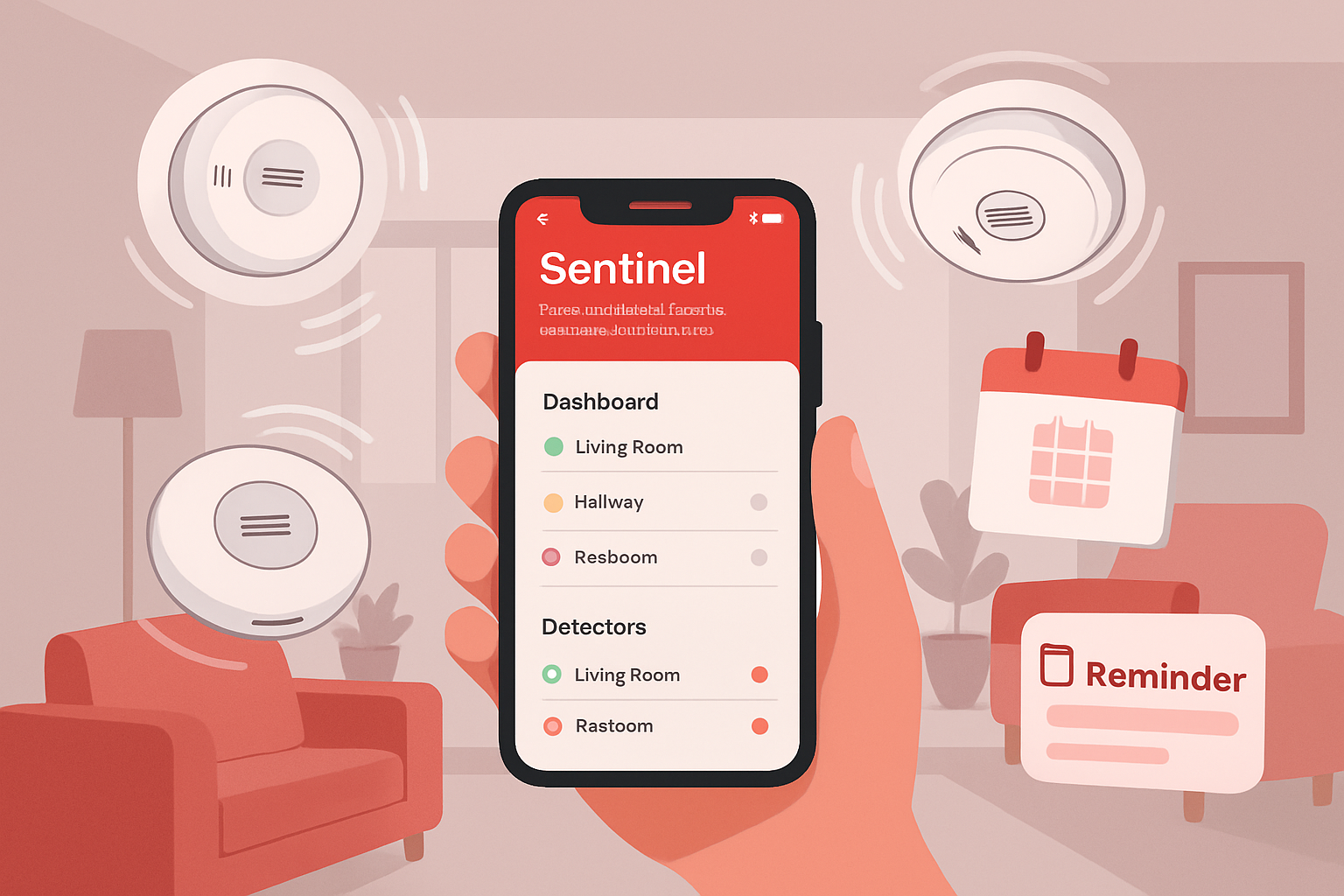 Sentinel app dashboard on smartphone with smart home devices
